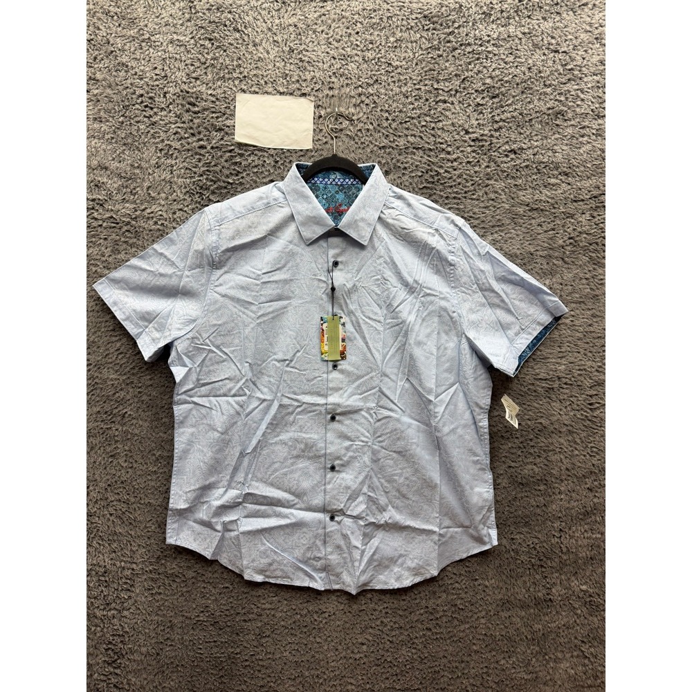 NWT Robert Graham Equinox Classic Fit Short Sleeve Shirt Light Blue Size 3XL